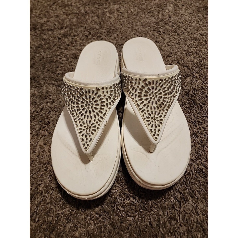 Crocs Monterey Diamante Casual Slip On Flip Flop Sandal Womens‎ Size 11 White